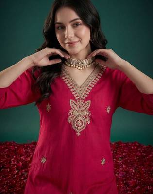 Women Ethnic Motifs Embroidered Regular Thread Work Kurta with Trousers & With Dupatta 2