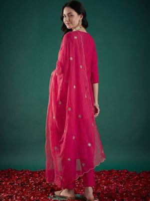 Women Ethnic Motifs Embroidered Regular Thread Work Kurta with Trousers & With Dupatta 4