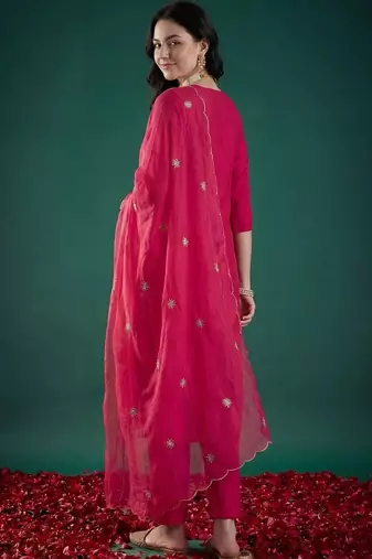 Women Ethnic Motifs Embroidered Regular Thread Work Kurta with Trousers & With Dupatta