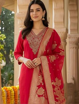 Women Ethnic Motifs Embroidered Regular Thread Work Kurta with Trousers & With Dupatta 2
