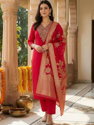 Women Ethnic Motifs Embroidered Regular Thread Work Kurta with Trousers & With Dupatta 6