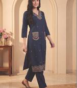 Women Ethnic Motifs Embroidered Regular Thread Work Pure Cotton Kurta with Trousers