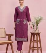 Women Ethnic Motifs Embroidered Regular Thread Work Pure Cotton Kurta with Trousers