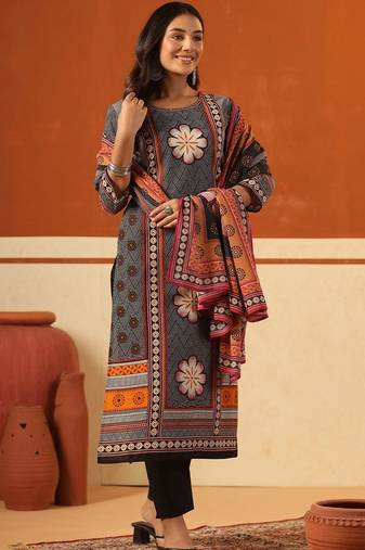 Women Ethnic Motifs Printed Regular Pure Cotton Kurta with Trousers & With Dupatta