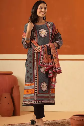 Women Ethnic Motifs Printed Regular Pure Cotton Kurta with Trousers & With Dupatta