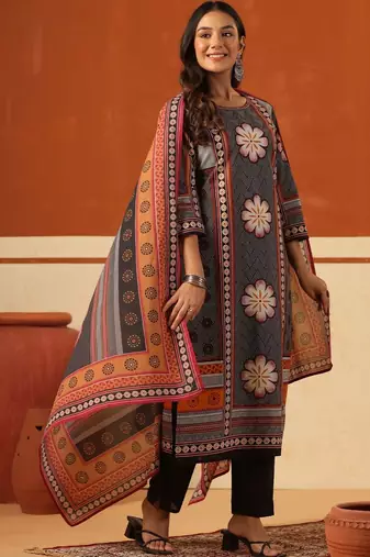 Women Ethnic Motifs Printed Regular Pure Cotton Kurta with Trousers & With Dupatta