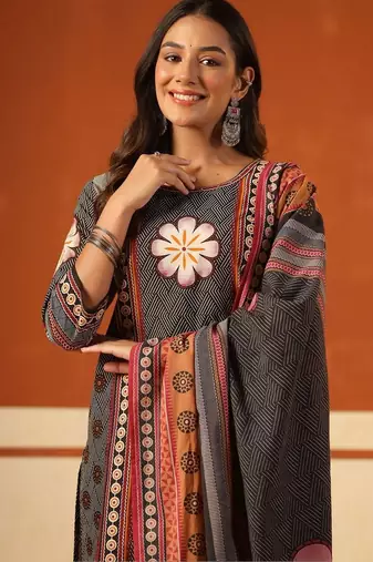 Women Ethnic Motifs Printed Regular Pure Cotton Kurta with Trousers & With Dupatta