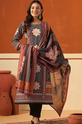 Women Ethnic Motifs Printed Regular Pure Cotton Kurta with Trousers & With Dupatta
