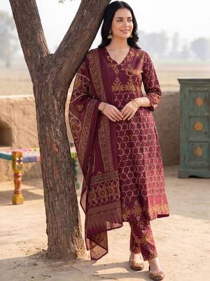 Women Ethnic Motifs Printed Regular Pure Cotton Kurta with Trousers & With Dupatta 1