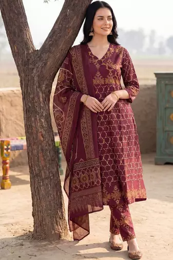 Women Ethnic Motifs Printed Regular Pure Cotton Kurta with Trousers & With Dupatta