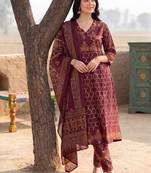Women Ethnic Motifs Printed Regular Pure Cotton Kurta with Trousers & With Dupatta