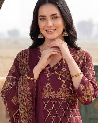 Women Ethnic Motifs Printed Regular Pure Cotton Kurta with Trousers & With Dupatta 2