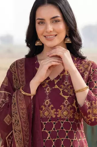 Women Ethnic Motifs Printed Regular Pure Cotton Kurta with Trousers & With Dupatta