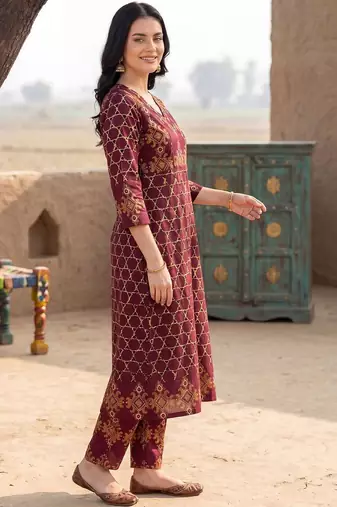 Women Ethnic Motifs Printed Regular Pure Cotton Kurta with Trousers & With Dupatta