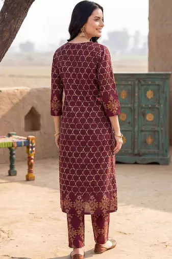 Women Ethnic Motifs Printed Regular Pure Cotton Kurta with Trousers & With Dupatta