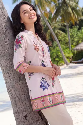 Women Floral Printed Regular Pure Cotton Kurti with Trousers