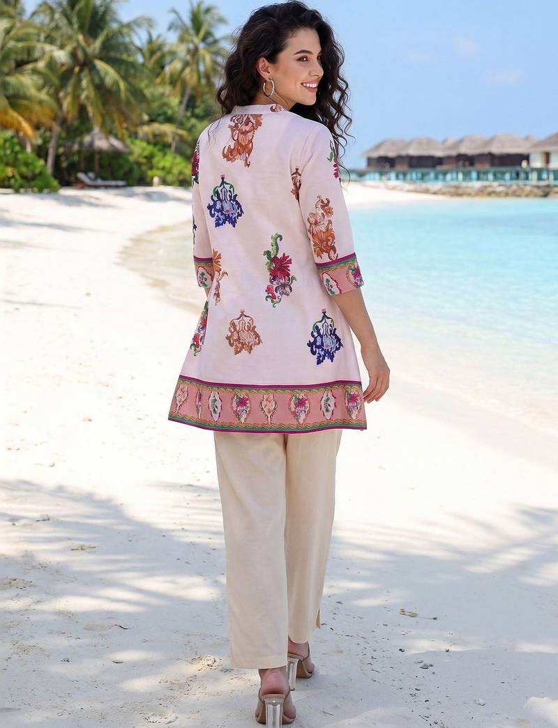 Women Floral Printed Regular Pure Cotton Kurti with Trousers