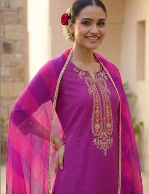Women Ethnic Motifs Embroidered Regular Thread Work Kurta with Trousers & With Dupatta 1
