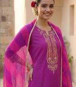 Women Ethnic Motifs Embroidered Regular Thread Work Kurta with Trousers & With Dupatta