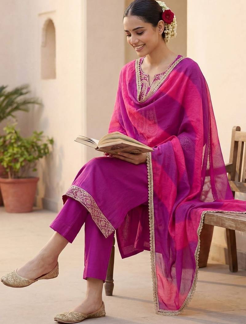Women Ethnic Motifs Embroidered Regular Thread Work Kurta with Trousers & With Dupatta