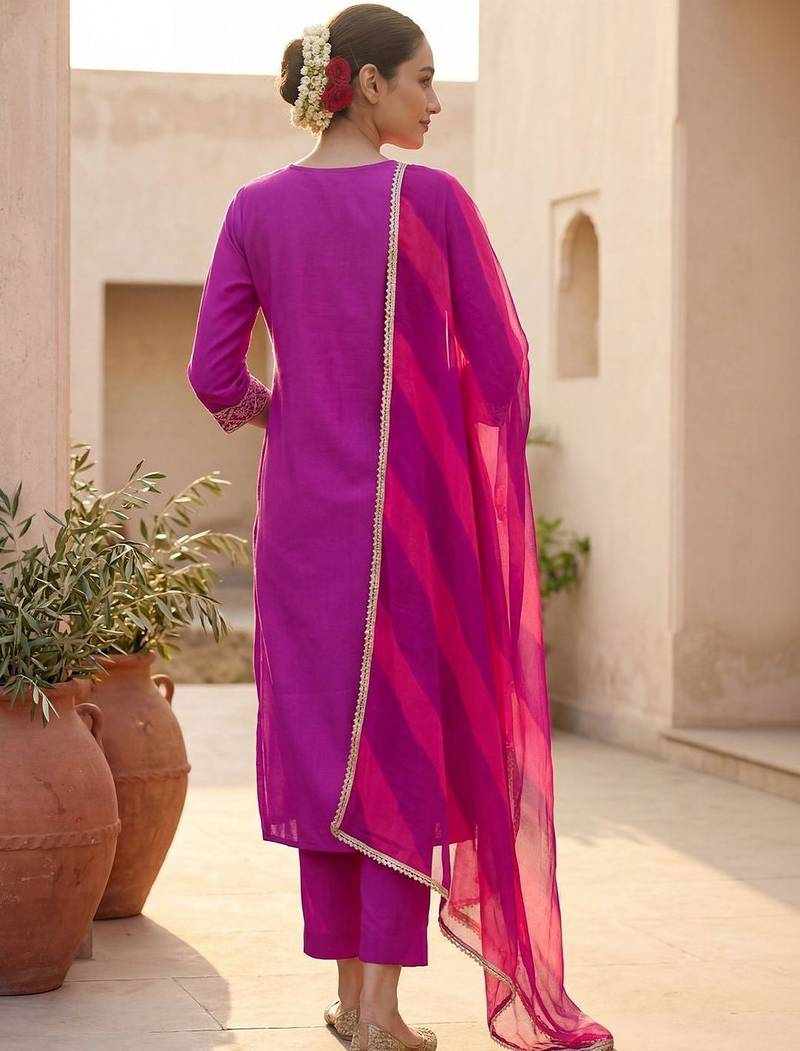 Women Ethnic Motifs Embroidered Regular Thread Work Kurta with Trousers & With Dupatta