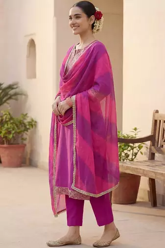 Women Ethnic Motifs Embroidered Regular Thread Work Kurta with Trousers & With Dupatta