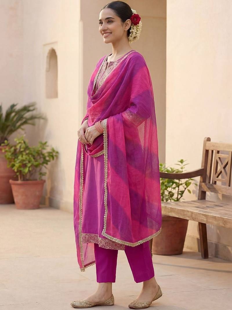 Women Ethnic Motifs Embroidered Regular Thread Work Kurta with Trousers & With Dupatta
