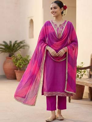 Women Ethnic Motifs Embroidered Regular Thread Work Kurta with Trousers & With Dupatta 6