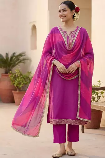 Women Ethnic Motifs Embroidered Regular Thread Work Kurta with Trousers & With Dupatta