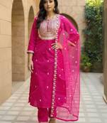 Women Ethnic Motifs Embroidered Regular Thread Work Kurta with Trousers & With Dupatta
