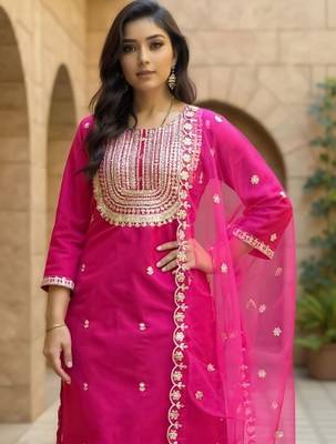 Women Ethnic Motifs Embroidered Regular Thread Work Kurta with Trousers & With Dupatta 2