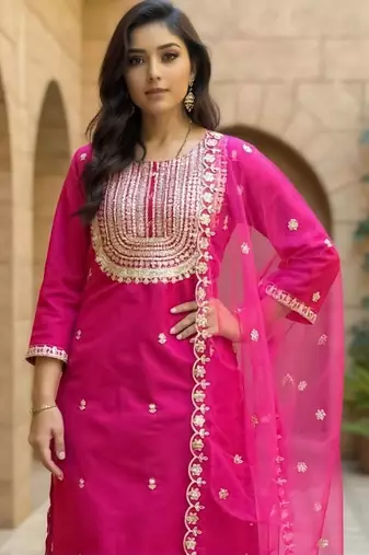 Women Ethnic Motifs Embroidered Regular Thread Work Kurta with Trousers & With Dupatta