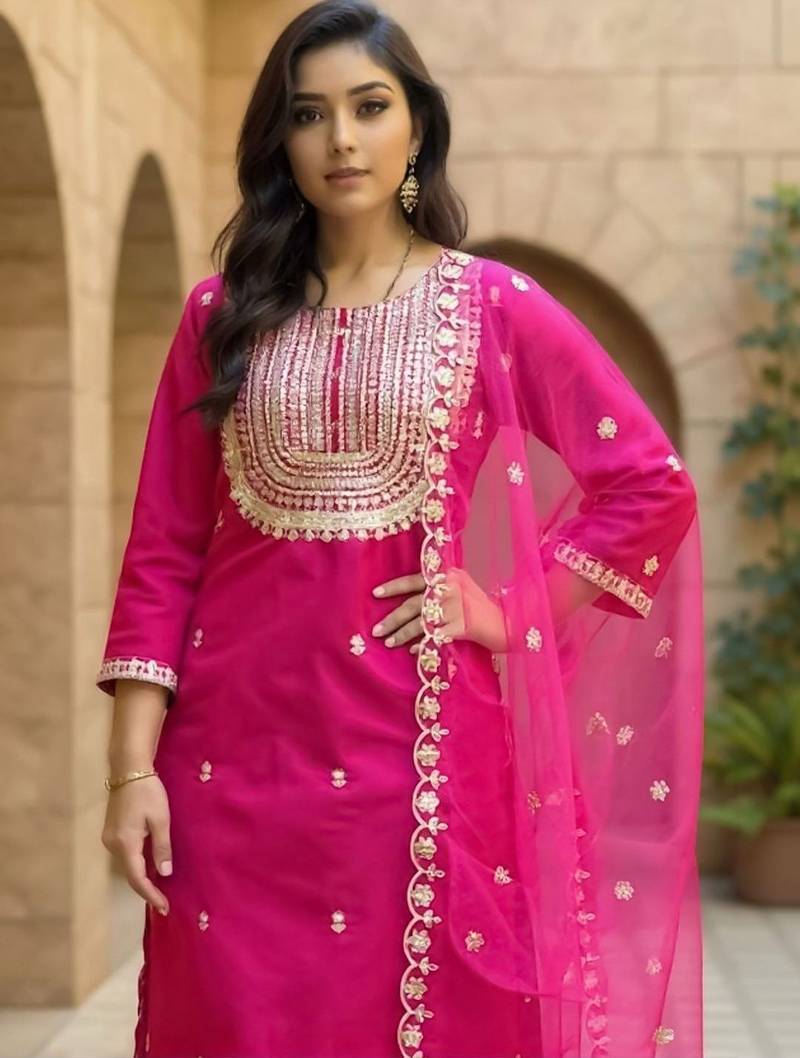 Women Ethnic Motifs Embroidered Regular Thread Work Kurta with Trousers & With Dupatta