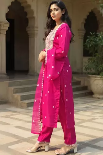 Women Ethnic Motifs Embroidered Regular Thread Work Kurta with Trousers & With Dupatta