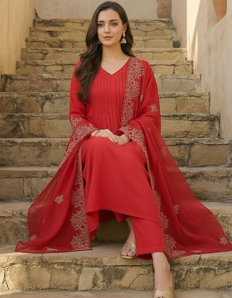 Women Ethnic Motifs Regular Thread Work Kurta with Trousers & With Dupatta