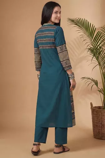 Women Printed Regular Mirror Work Pure Cotton Kurta with Trousers