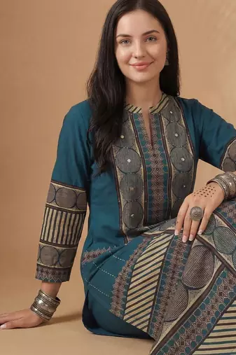Women Printed Regular Mirror Work Pure Cotton Kurta with Trousers