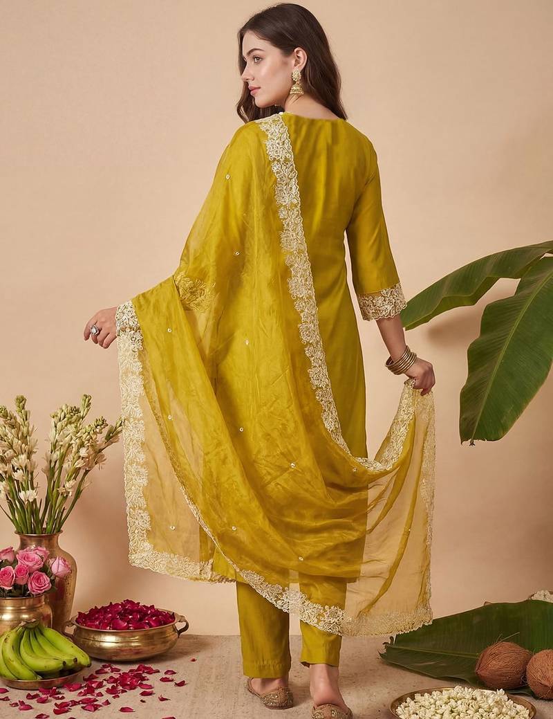 Women Floral Embroidered Regular Thread Work Kurta with Trousers & With Dupatta
