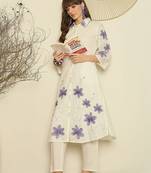 Women Floral Embroidered Regular Thread Work Pure Cotton Kurta with Trousers