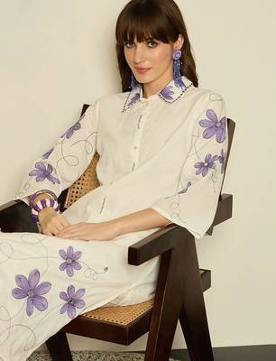 Women Floral Embroidered Regular Thread Work Pure Cotton Kurta with Trousers 2
