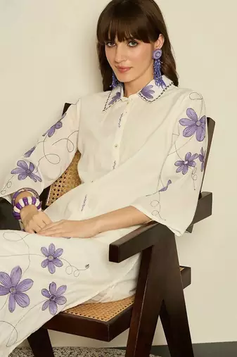 Women Floral Embroidered Regular Thread Work Pure Cotton Kurta with Trousers