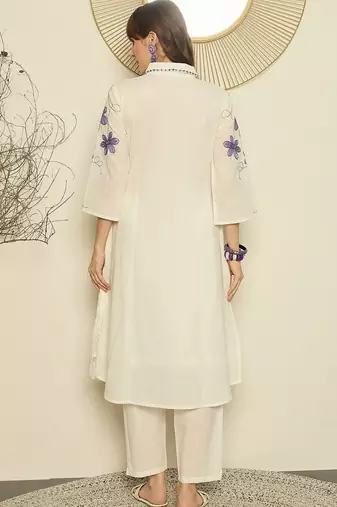 Women Floral Embroidered Regular Thread Work Pure Cotton Kurta with Trousers