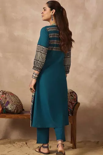 Women Printed Regular Mirror Work Pure Cotton Kurta with Trousers