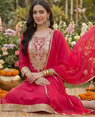 Women Ethnic Motifs Embroidered Regular Kurta with Trousers & With Dupatta 2