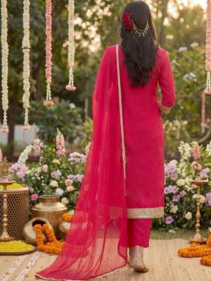 Women Ethnic Motifs Embroidered Regular Kurta with Trousers & With Dupatta 4