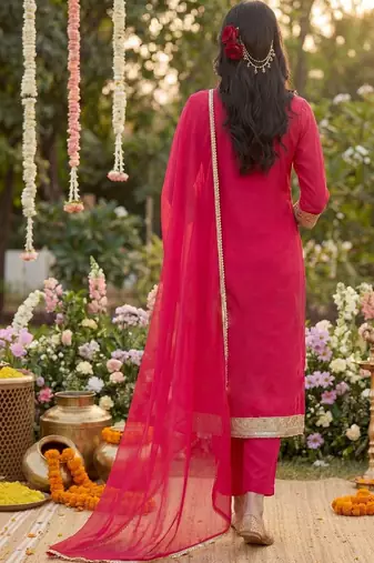 Women Ethnic Motifs Embroidered Regular Kurta with Trousers & With Dupatta