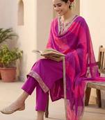 Women Ethnic Motifs Embroidered Regular Thread Work Kurta with Trousers & With Dupatta