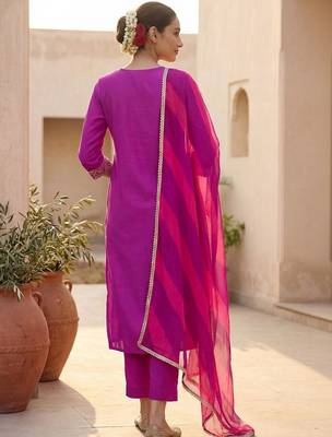 Women Ethnic Motifs Embroidered Regular Thread Work Kurta with Trousers & With Dupatta 3