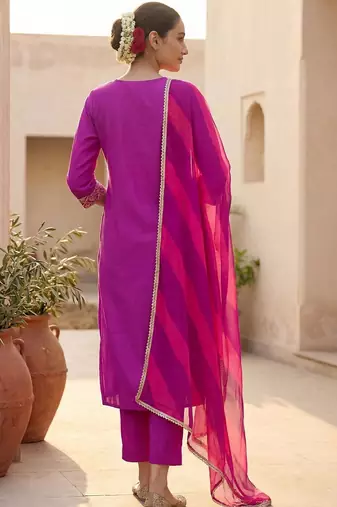 Women Ethnic Motifs Embroidered Regular Thread Work Kurta with Trousers & With Dupatta