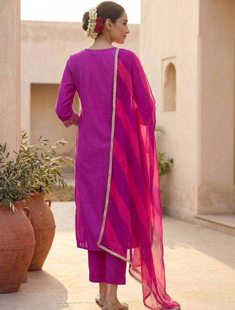 Women Ethnic Motifs Embroidered Regular Thread Work Kurta with Trousers & With Dupatta